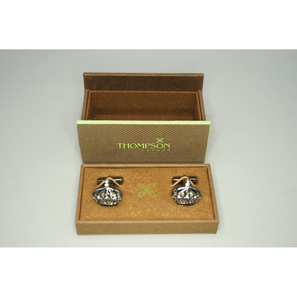 Thompson London Crown Cufflinks Gunmetal Crystal Royal King Formal Mens Jewelry
